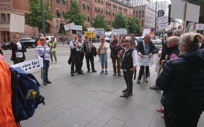 Efter ett flertal vargattacker mot fårgårdar anordnade Svenska Fåravelsförbundet på torsdagen en manifestation mot den bristande rovdjurspolitiken. Foto: Anders Lindell