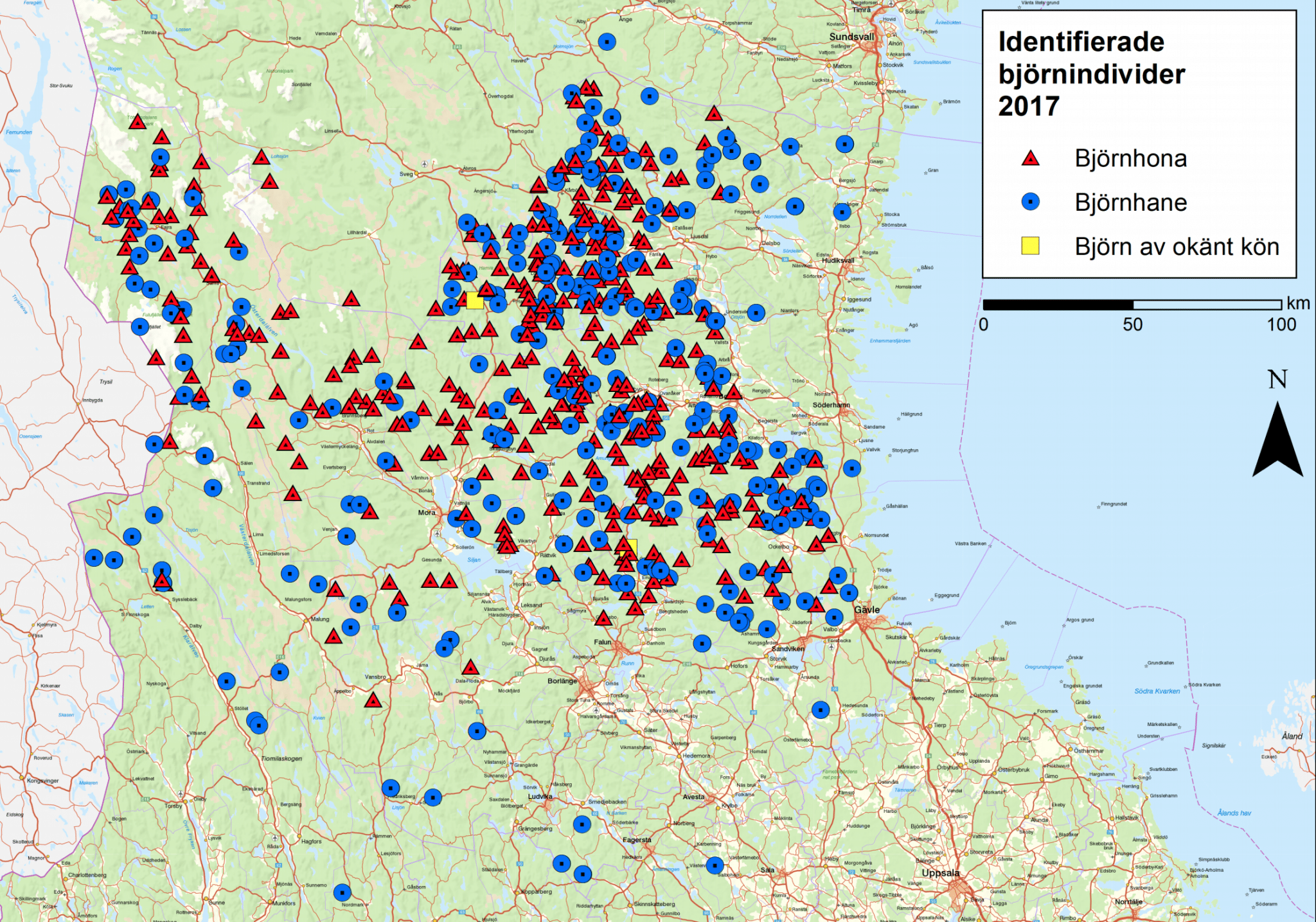 Här hittades björnarna vid höstens spillningsinventering. Källa: SLU