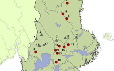 Familjegrupper (prick) och revirmarkerande par (triangel). Källa: Viltskadecenter