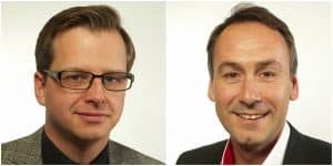 Sten Bergheden (M), till höger, har skickat in en skriftlig fråga till Mikael Damberg (S), till vänster.