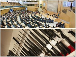 Striden om hur vapendirektivet ska implementeras i Sveriges riksdag har börjat. Om lagrådsremissen blir regeringens förslag kommer det att fällas, enligt den moderate riksdagsledamoten Sten Bergheden. Foto: Melker Dahlstrand/Sveriges riksdag och Jan Henricson
