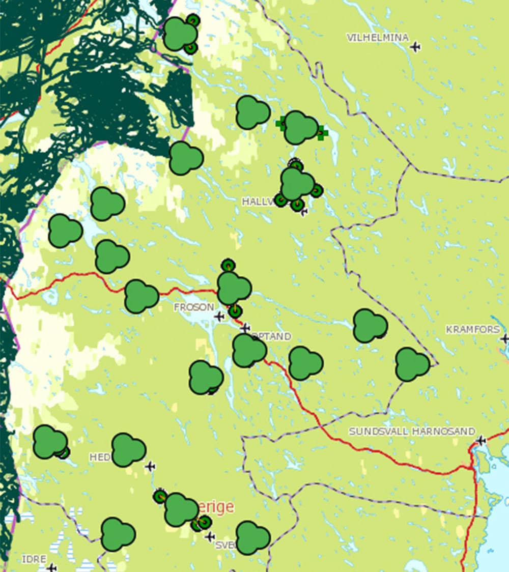 Funna lodjursföryngringar i Jämtlands län. Karta: Länsstyrelsen