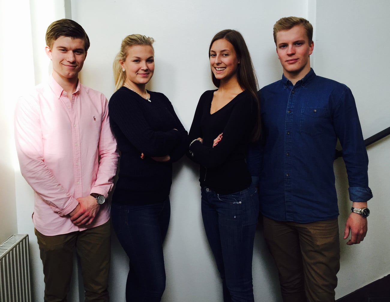Från vänster Ossian Malmberg, kommunikationsansvarig, Tove Svanborg, ekonomiansvarig, Klara Åkerlind, marknadsansvarig och Jakob Hannerz, UF-företagets VD.